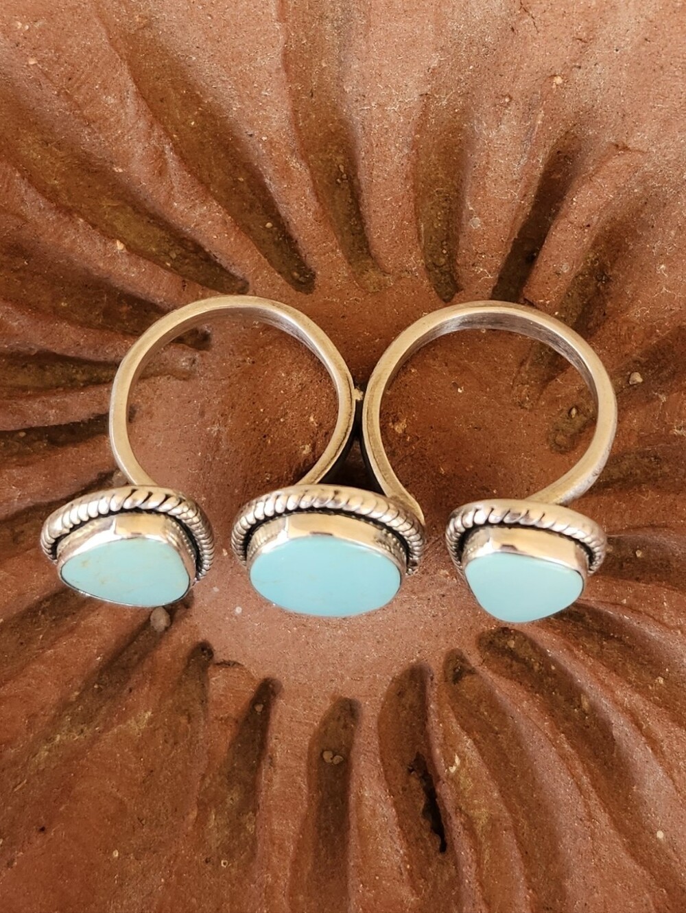 Native American Sterling Silver Turquoise Two Finger Ring Multi Floating Stones - Picture 2 of 3